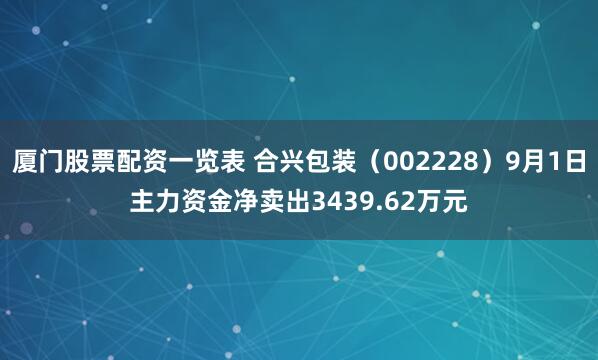 厦门股票配资一览表 合兴包装（002228）9月1日主力资金净卖出3439.62万元