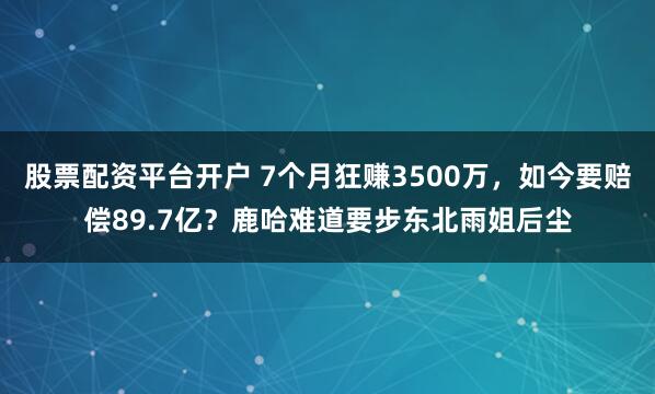 股票配资平台开户 7个月狂赚3500万，如今要赔偿89.7亿？鹿哈难道要步东北雨姐后尘